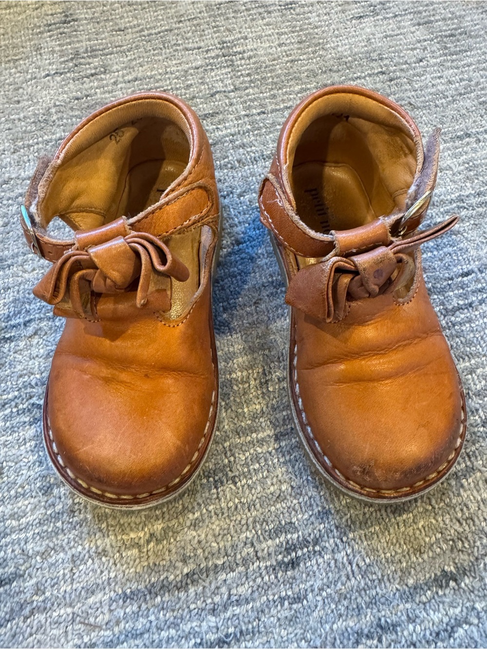 Girls' Bow Strap Leather Boots in Tan